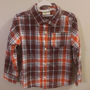 🔴3/$10🔴 Crazy 8 boys 4t plaid long sleeve button up shirt, Burgundy/ Orange